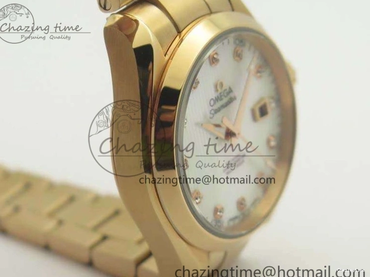 0317 Timeless Aqua Terra Ladies 35mm RG V6F Best Edition White MOP Dial On RG Bracelet A 8102